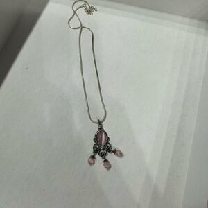 Silver necklace with pink charm